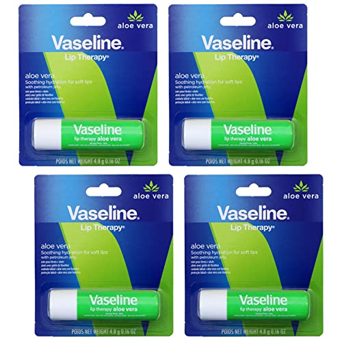 Vaseline Lip Therapy with Aloe - Nourishing Hydration for Dry, Cracked Lips - 4-Pack, 0.16 Oz Each