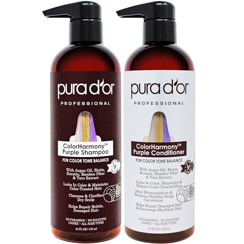 PURA D'OR Purple Shampoo & Conditioner Set - Revitalizes Color-Treated Hair, Moisturizes - 16oz x 2