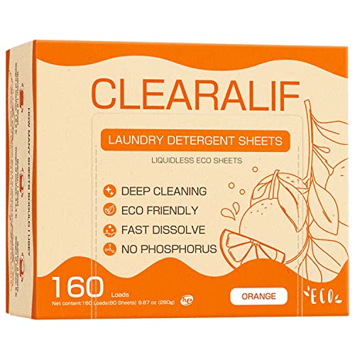 CLEARALIF Laundry Detergent Sheets - Powerful Stain Removal, Hypoallergenic - 160 Loads, Orange