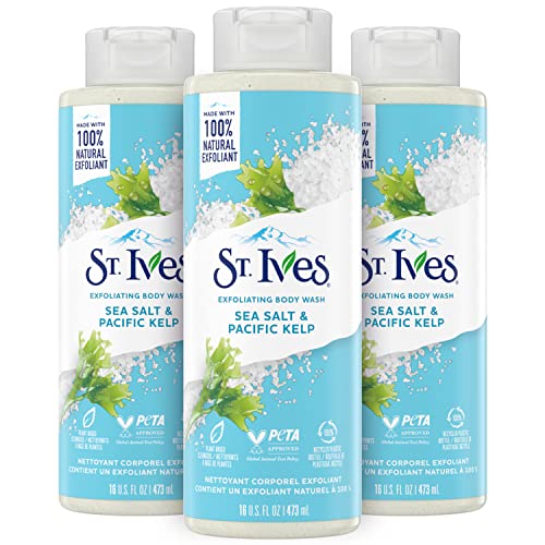 St. Ives Exfoliating Body Wash - Sea Salt & Pacific Kelp, Natural Cleansing - 16oz (Pack of 3)