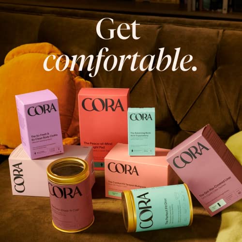 Cora Sanitary Napkins - 100% Organic Cotton, Quick Absorbency, Hypoallergenic - 36 Long Liners