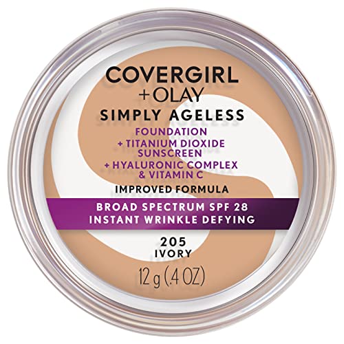 COVERGIRL+OLAY Simply Ageless Foundation - Wrinkle-Defying, SPF 28, Cruelty-Free - 205 Ivory