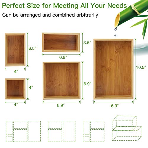 Pipishell Bamboo Drawer Organizer Set - Versatile Storage for Home & Office, 5 Sizes