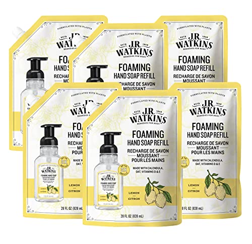 J.R. Watkins Foaming Hand Soap Refill - Nourishing, Alcohol-Free, Lemon Scent - 28 fl oz, 6 Pack