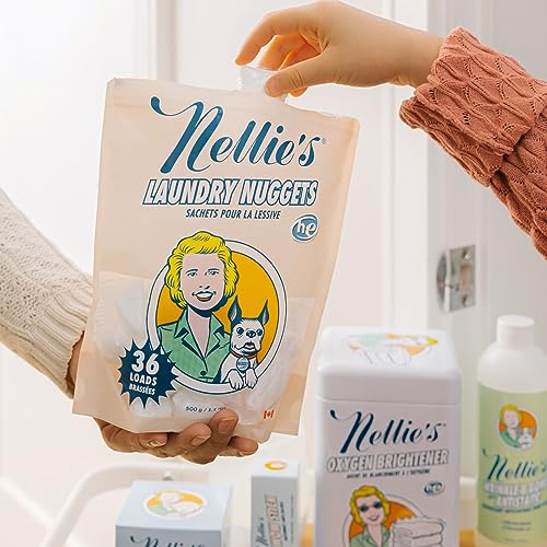 Nellie's Laundry Nuggets - Plant-Based Detergent Pods for Gentle Cleaning, 36 Loads