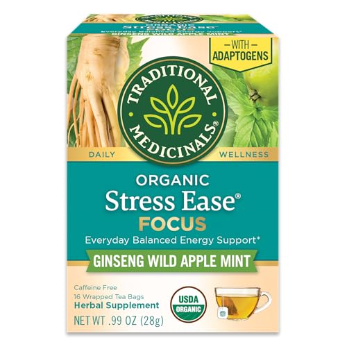 Traditional Medicinals Organic Tea - Daily Energy & Stress Support, Ginseng Mint Flavor - 16 Bags