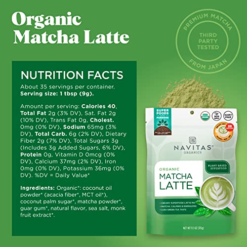 Navitas Organics Matcha Latte - Creamy Plant-Based Superfood, Organic & Non-GMO - 11.1oz