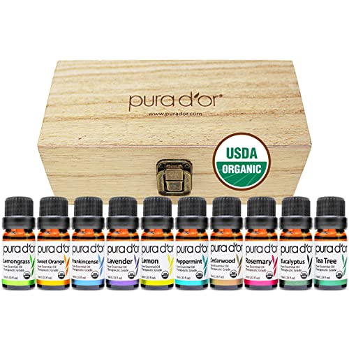 PURA D'OR Organic Perfect10 Essential Oils Set - 100% Pure for Relaxation & Wellness - 10x10mL