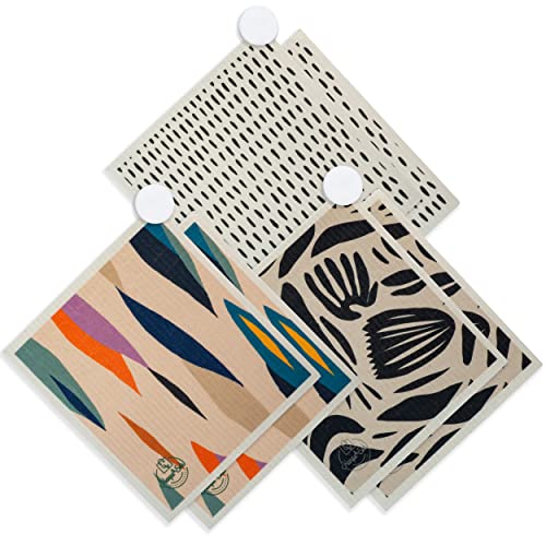 Harps&Seb Swedish Dish Cloths - Super Absorbent, Biodegradable, 6 Pack with Clips - 7" x 8"