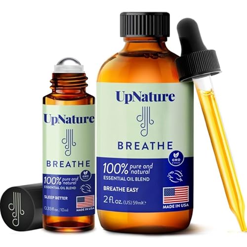 UpNature Breathe Roll-On & Essential Oil Bundle - Invigorating Aroma, Pure Ingredients - 10ml