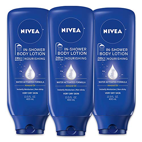 Nivea In-Shower Body Lotion - 24+ Hour Moisture, Almond Oil Enriched - Pack of 3, 13.5 Fl Oz Each