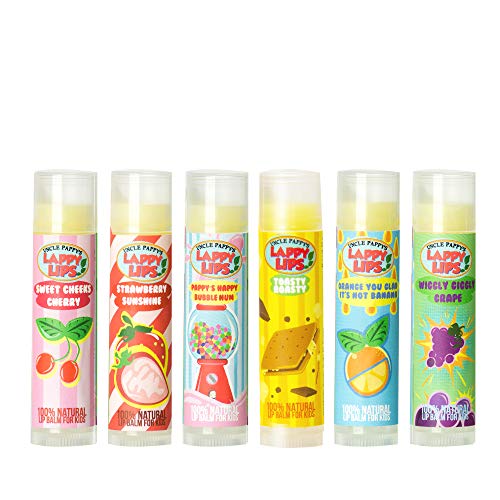 Lappy Lips Organic Lip Balm - Nourishing 100% Natural Ingredients, 6 Delicious Flavors - 6-pack