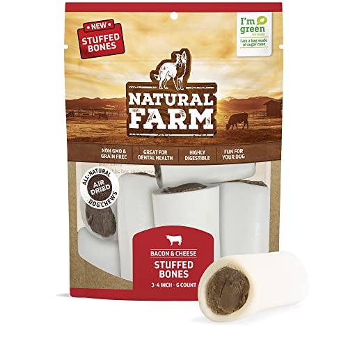 Natural Farm Dog Treats - Bacon & Cheese Filled Bones, Calcium-Rich, Real Beef - 6 Pack