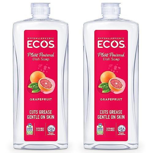 ECOS Dish Soap - Powerful Grease Cutter, Hypoallergenic & Biodegradable, Grapefruit - 2 Pack