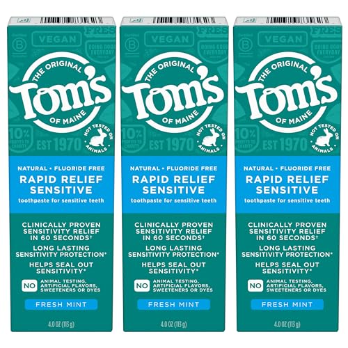 Tom's of Maine Sensitive Toothpaste - Rapid Relief, Natural Ingredients, Fresh Mint - 3-Pack, 4oz