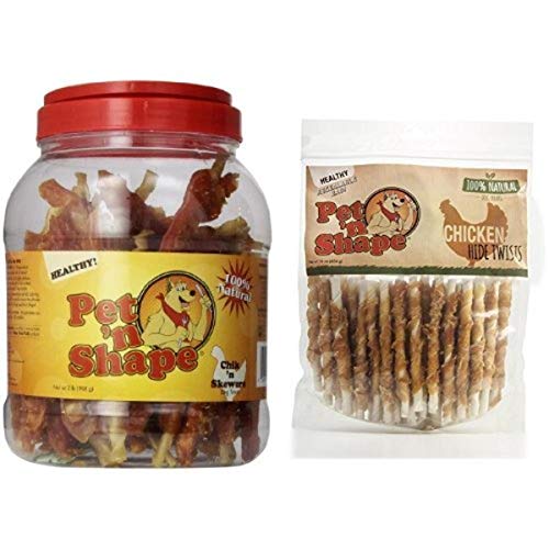 Pet 'N Shape Dog Treats - High-Protein Chicken Skewers & Rawhide Twists, No Additives - 3lbs