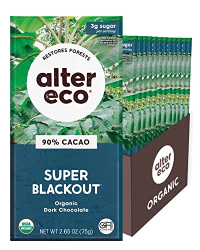 Alter Eco Dark Chocolate Bars - 90% Pure Cocoa, Fair Trade, Organic, Mint Flavor - 12-Pack