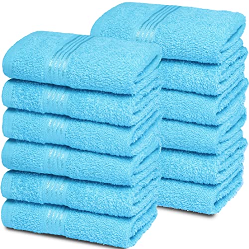 Belizzi Home Cotton Washcloths - Ultra Soft, Highly Absorbent, 12 Pack, 12x12 inch - Turquoise