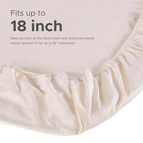 Sleep & Beyond Organic Cotton Sateen Fitted Sheet - Hypoallergenic, Soft & Durable - Twin XL Ivory