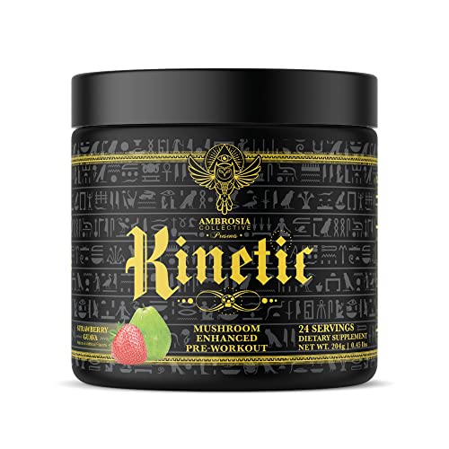 Ambrosia Kinetic Organic Pre-Workout - Natural Energy Boost, Mushroom Blend - Strawberry Guava