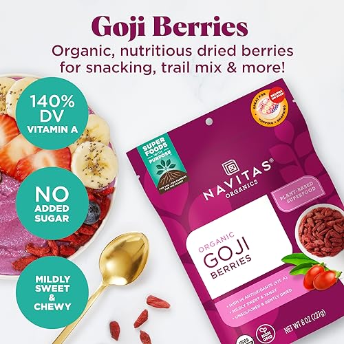 Navitas Organics Goji Berries - Antioxidant-Rich, Organic, Non-GMO - 8 oz, 8 Servings