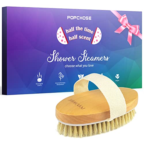 POPCHOSE Aromatherapy Shower Steamers & Dry Brushing Body Brush - Skin Renewal & Relaxation