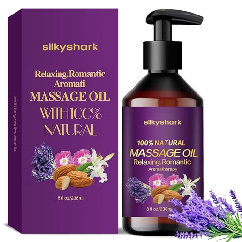 SilkyShark Lavender Massage Oil - Relaxation & Stress Relief, Nourishing Skin - 8 Fl Oz