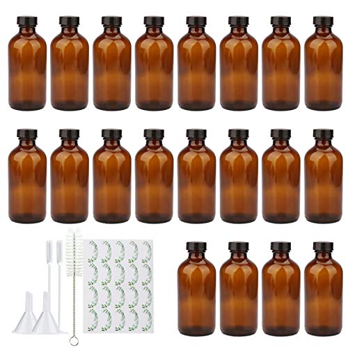 Maredash 8oz Amber Glass Bottles - Food Safe, Leak-Free Design, Includes Labels & Tools - 20 Pack