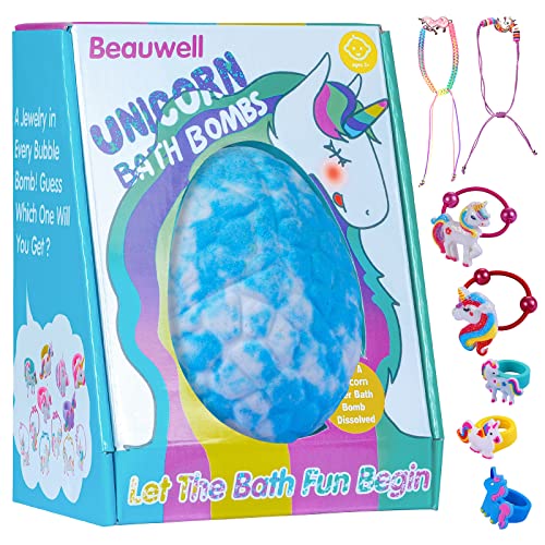 Beauwell Kids Bath Bombs - 100% Natural, Surprise Jewelry, Fun Unicorn Gift - 6.4oz