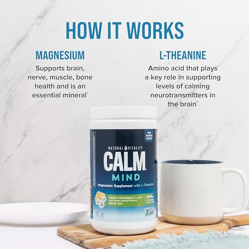 Natural Vitality Calm Mind Magnesium - Stress Relief with L-Theanine, Honey Chamomile - 12 oz