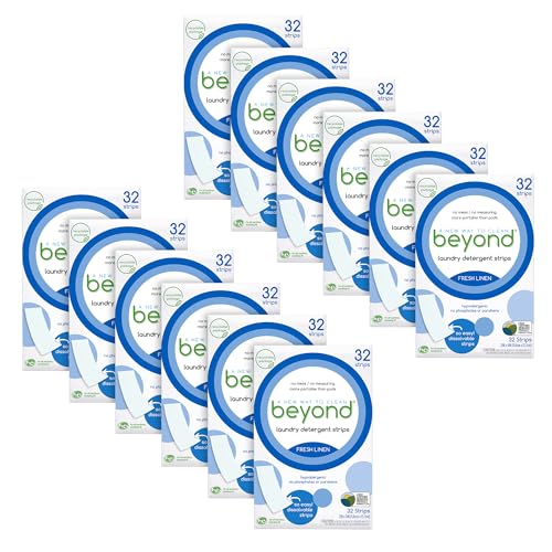 Beyond Laundry Detergent Strips - Hypoallergenic, Dissolvable, Fresh Linen - 32 Strips, 12 Packs