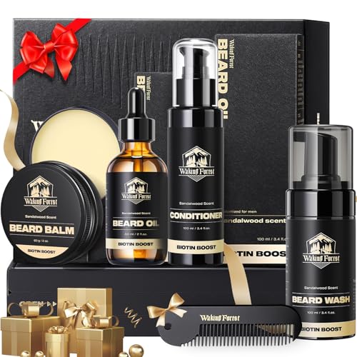 Waking Forest Men's Grooming Set - Natural Beard Care with Oil, Wash, Conditioner, Comb