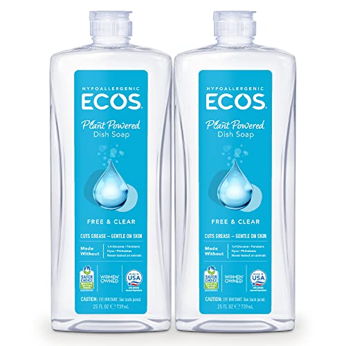 ECOS Dish Soap - Hypoallergenic, Vegan & Kosher, No Harsh Chemicals - 25 Fl Oz (Pack of 2)