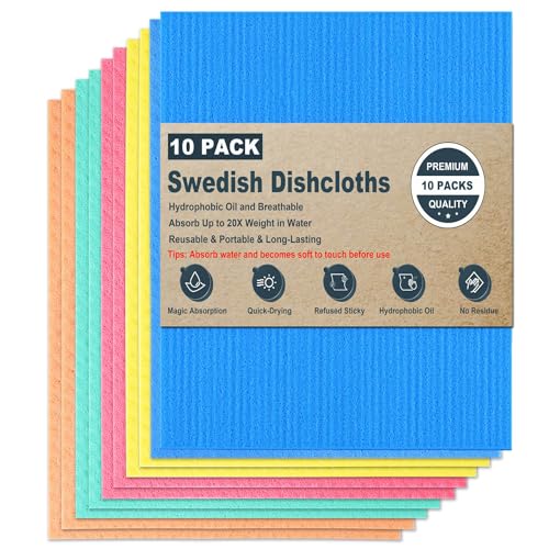 METUUTER Swedish Dishcloths - Magic Absorbency, Reusable & Compostable, 10 Pack, 7.8" x 7.8"