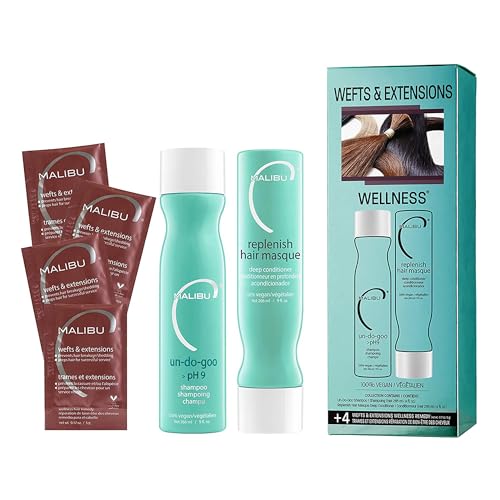 Malibu C Wefts & Extensions Hair Care Set - Reduces Breakage, Nourishes with Vegan Ingredients