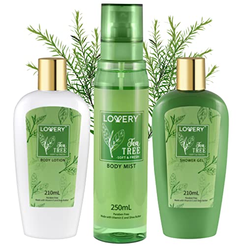 Lovery Bath and Body Set - Revitalizing Spa Experience with Tea Tree, Vitamin E & Shea Butter - 3pc