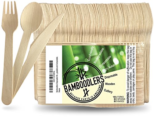 BAMBOODLERS Wooden Cutlery Set - 100% Natural, Non-Toxic, Stylish & Convenient - Pack of 200