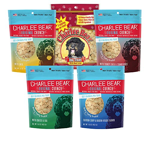 Charlee Bear Crunch Dog Treat Variety Pack - All-Natural, 5 Flavors, 16oz Bags (5-Pack)