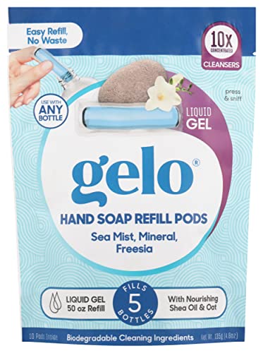 Gelo Hand Soap Refill Pods - 10X Concentrated Cleansers, Biodegradable, 50oz Sea Mist & Freesia