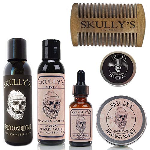 Skully's Men's Grooming Set - Tobacco & Peppermint Beard Care Kit for Healthy Shine - 7pcs