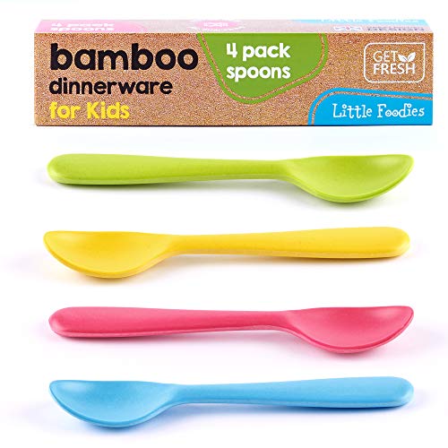 GET FRESH Bamboo Kids Spoons - Safe, Easy-to-Use, Colorful Utensils for Toddlers - 4-Pack