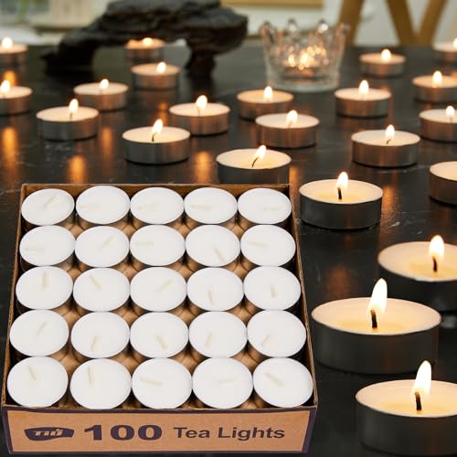 Ashlux Palm Wax Tea Light Candles - Long-Lasting, Non-Toxic, Smokeless - 100 Pack, 4.5 Hours