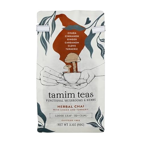 TAMIM TEAS Herbal Chai with Chaga Mushroom - Caffeine-Free, Organic Ingredients - 3.1oz Loose Leaf