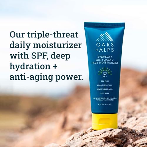 Oars + Alps Moisturizer - Daily Hydration & SPF 37 Protection, Vegan, Oil-Free - 2 Fl Oz