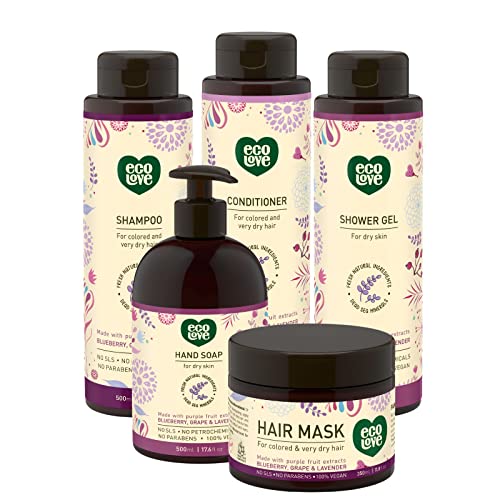 ecoLove Natural Shampoo & Conditioner Set - Nourishes & Softens Hair, Organic Ingredients - 12oz