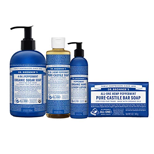 Dr. Bronner's Body Soap Gift Set - Organic Oils, Vegan & Cruelty-Free - 4 Piece Variety Pack