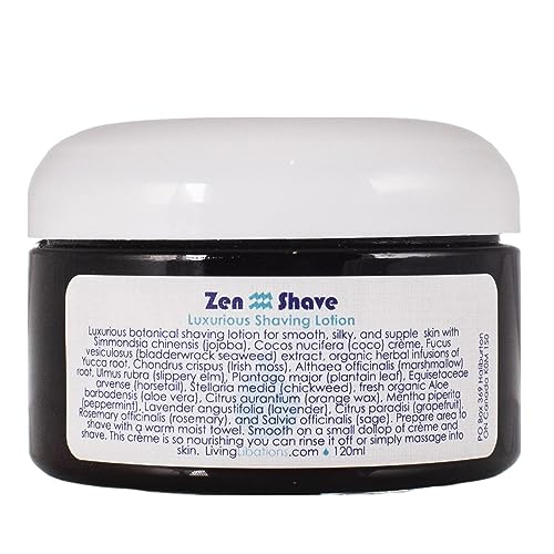Living Libations Zen Shave Lotion - Nourishing, Vegan, Cruelty-Free, Glass Bottle - 4 oz