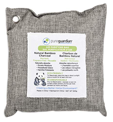 PureGuardian Bamboo Charcoal Air Purifying Bag - Absorbs Odors & Moisture, 500g, Gray