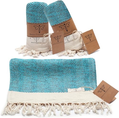 Smyrna Turkish Hand Towel Set - 100% Organic Cotton, Highly Absorbent, 16x40 Inches - 2 Pack