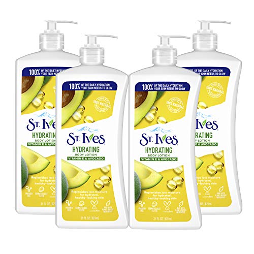 St. Ives Body Lotion - Hydrating Vitamin E & Avocado, 100% Natural Moisturizers - 21oz (Pack of 4)